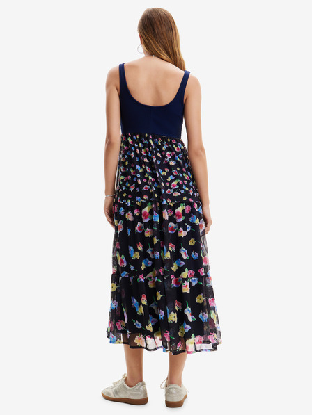 Desigual Temno modra ženska cvetlična maksi obleka Desigual Vancouver