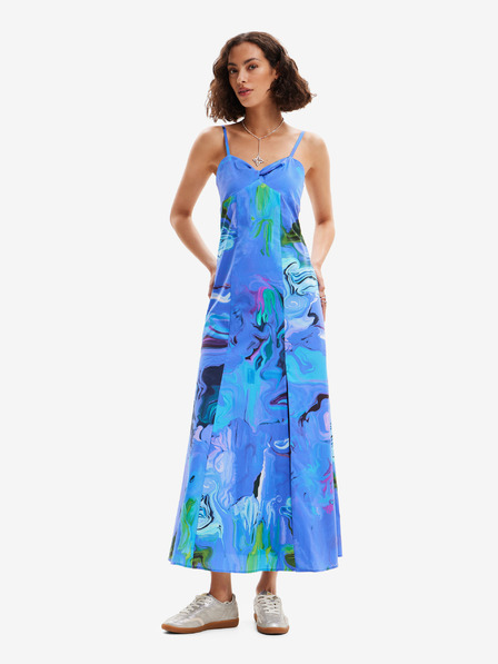 Desigual Modra ženska cvetlična maksi obleka Desigual Bleu