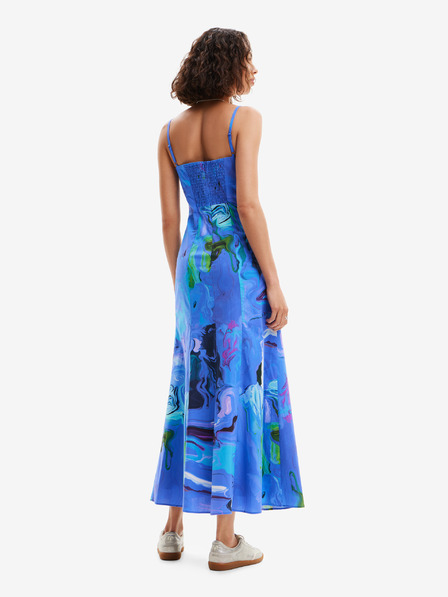 Desigual Modra ženska cvetlična maksi obleka Desigual Bleu
