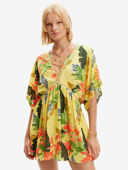 Desigual Rumena ženska cvetlična obleka za plažo Desigual Top Tropical Party