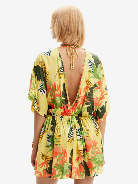 Desigual Rumena ženska cvetlična obleka za plažo Desigual Top Tropical Party