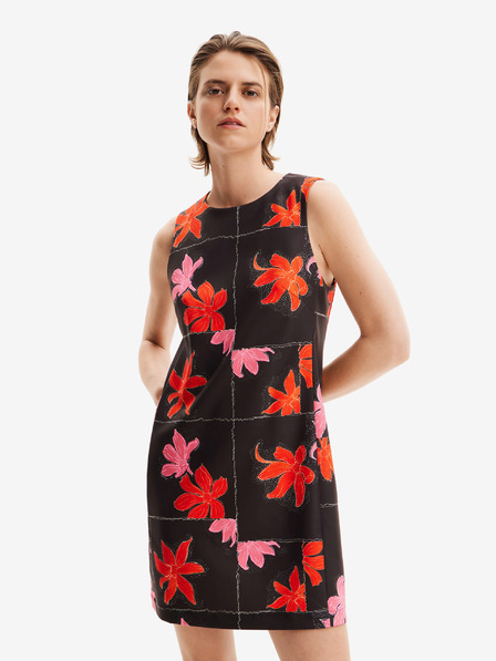 Desigual Rdeče-črna ženska cvetlična mini obleka Desigual Houston