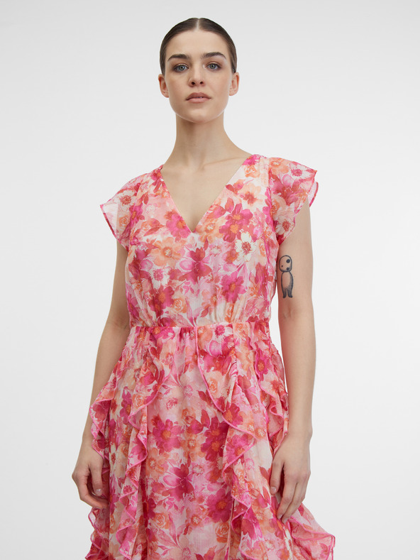 Orsay Rožnata ženska maxi obleka s cvetličnim motivom ORSAY