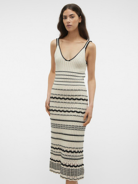 Vero Moda Črna in krem ženska črtasta midi obleka Vero Moda Minou