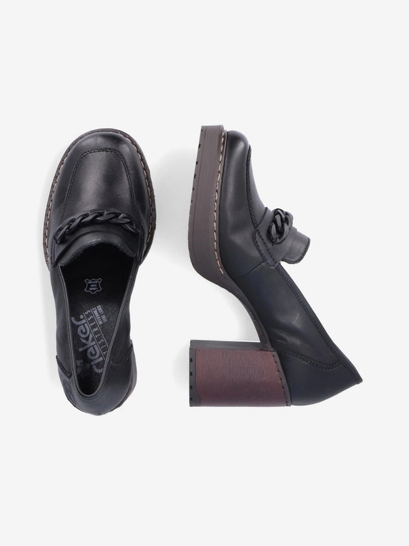 Rieker Črne ženske usnjene mokasine s peto Rieker