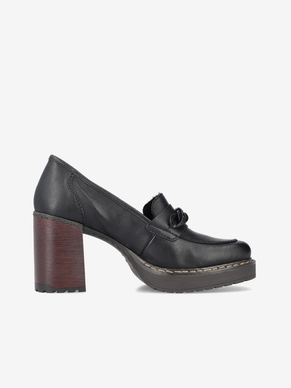 Rieker Črne ženske usnjene mokasine s peto Rieker