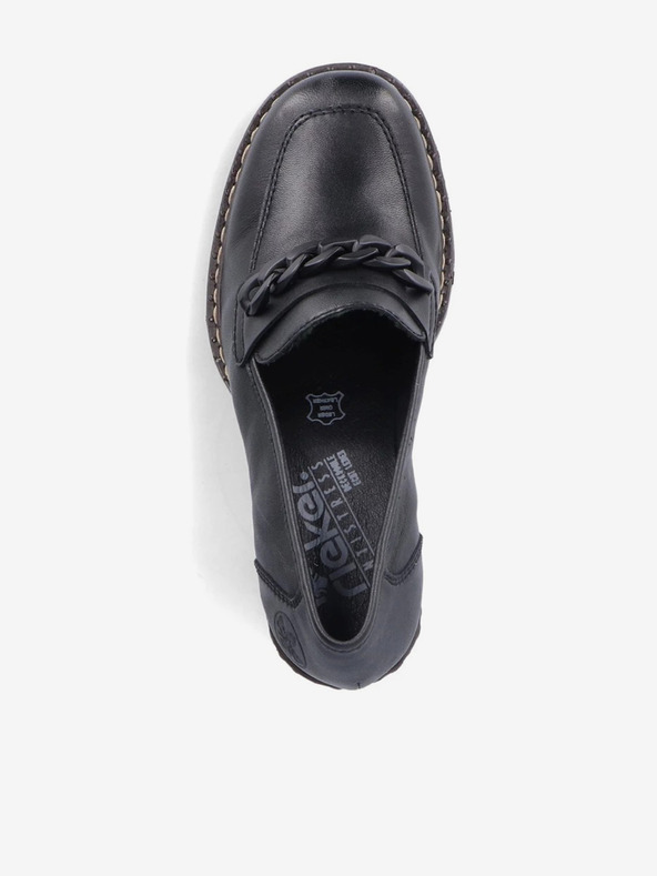 Rieker Črne ženske usnjene mokasine s peto Rieker