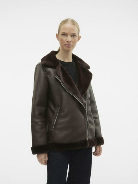 Vero Moda VERO MODA Emmy temno rjava ženska usnjena jakna