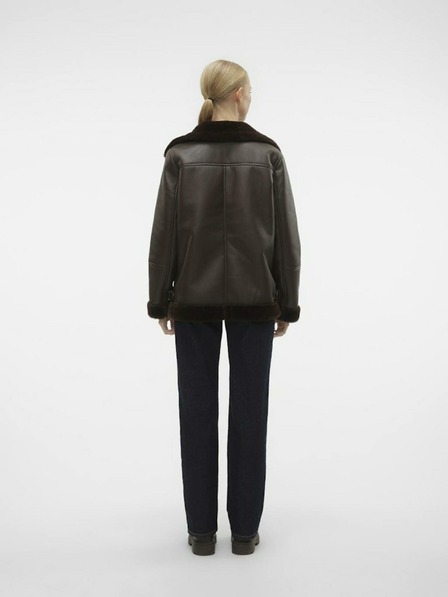 Vero Moda VERO MODA Emmy temno rjava ženska usnjena jakna