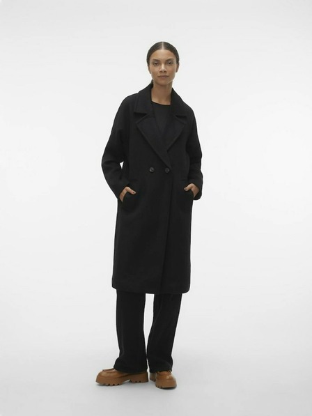 Vero Moda Črn ženski plašč iz volnene mešanice VERO MODA Hazel