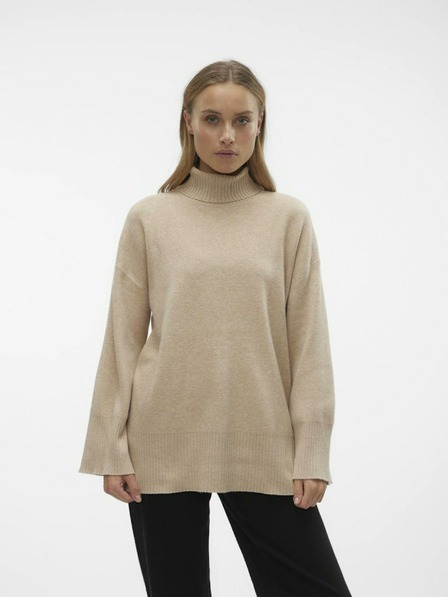 Vero Moda Bež ženski pulover z rolojem VERO MODA Goldneedle