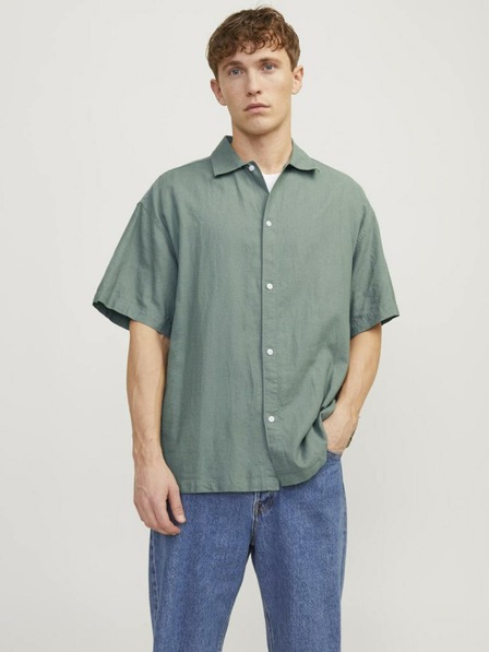Jack & Jones Zelena moška lanena srajca s kratkimi rokavi Jack & Jones Faro