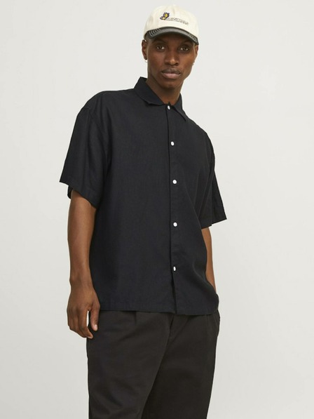Jack & Jones Črna moška lanena srajca s kratkimi rokavi Jack & Jones Faro