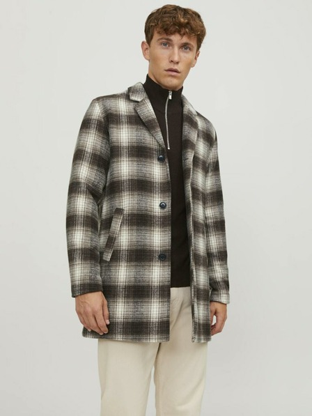 Jack & Jones Rjava moška jopa Jack & Jones Zac iz volnene kockaste tkanine