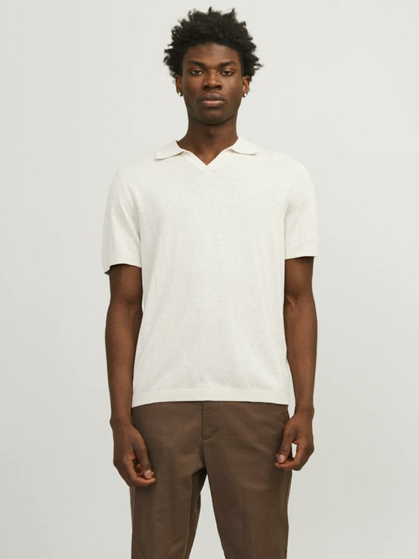 Jack & Jones Kremasta moška polo majica Jack & Jones iz lanene mešanice
