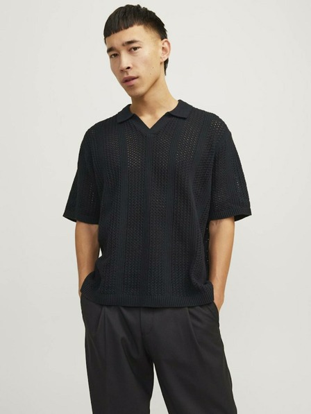 Jack & Jones Črna moška polo majica Jack & Jones Taormina
