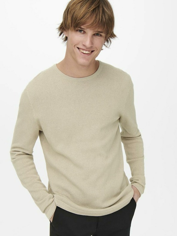 ONLY & SONS bež moški osnovni pulover ONLY & SONS Panter