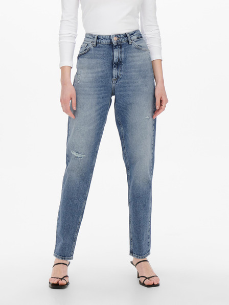 ONLY Modre kavbojke mom fit z vezenim učinkom ONLY Veneda