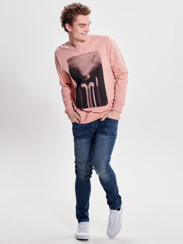 ONLY & SONS Modre oprijete kavbojke z izvezenim učinkom ONLY & SONS Loom