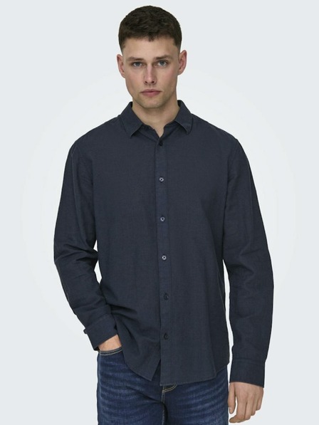 ONLY & SONS Temno modra moška lanena majica ONLY & SONS Caiden