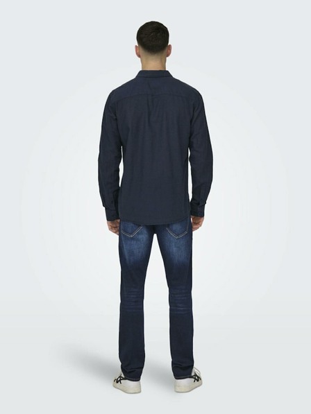ONLY & SONS Temno modra moška lanena majica ONLY & SONS Caiden