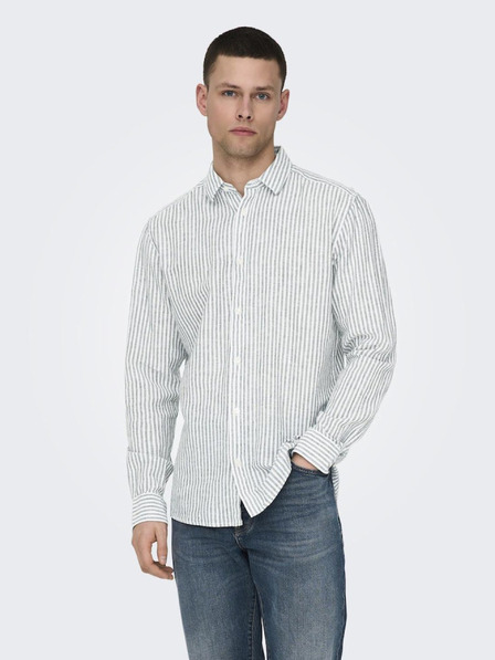 ONLY & SONS Bela in zelena moška črtasta srajca s platnom ONLY & SONS Caiden