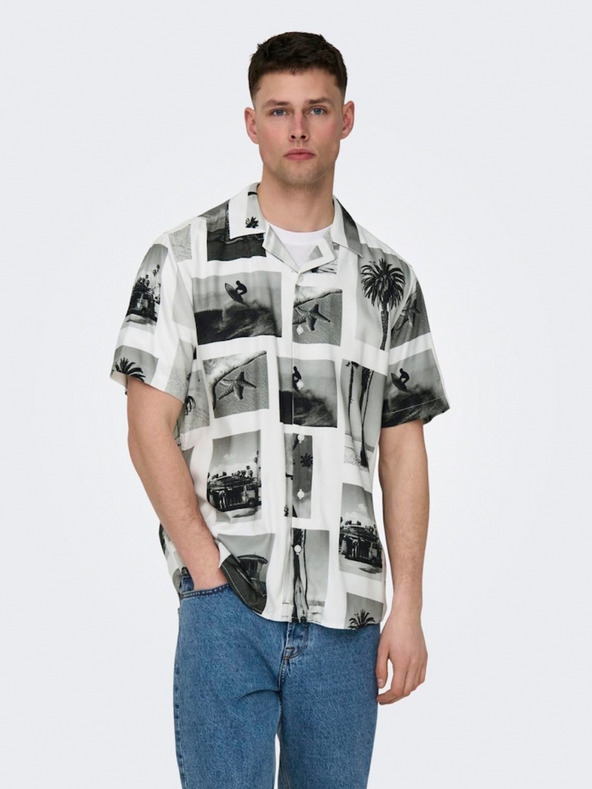 ONLY & SONS Črno-bela moška srajca z vzorcem ONLY & SONS Nano