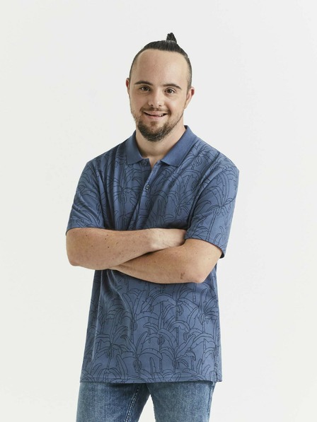 Celio Modra moška vzorčasta polo majica Celio