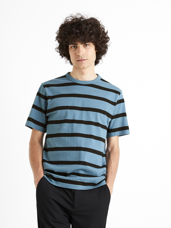 Celio Modra črtasta majica Celio Beboxar