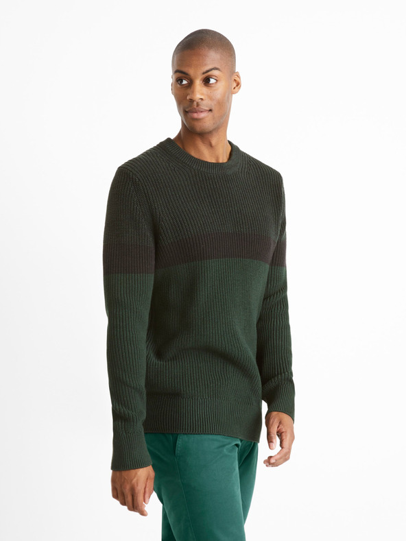 Celio Temno zelen moški pulover Celio Ceriblock