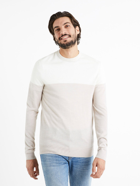Celio Bela in bež moška jopa iz mešanice merino volne Celio Cemeribloc