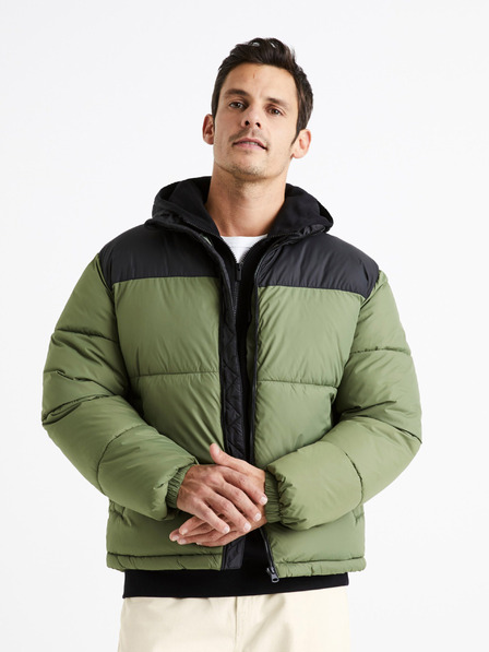 Celio Črno-zelena moška prešita zimska jakna Celio Cutrek