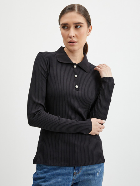 Orsay Črna ženska rebrasta polo majica ORSAY