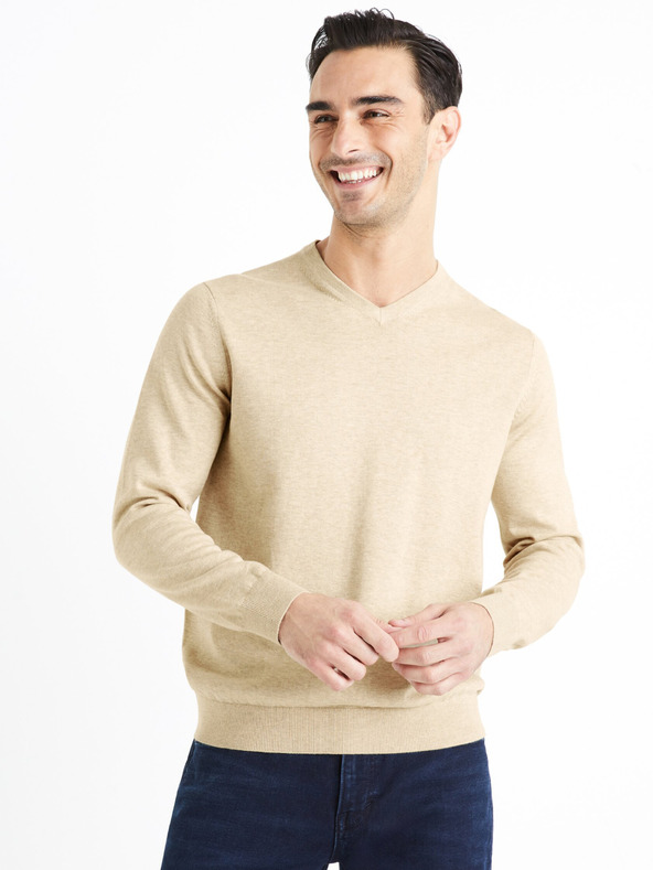 Celio bež moški osnovni pulover Celio Decotonv