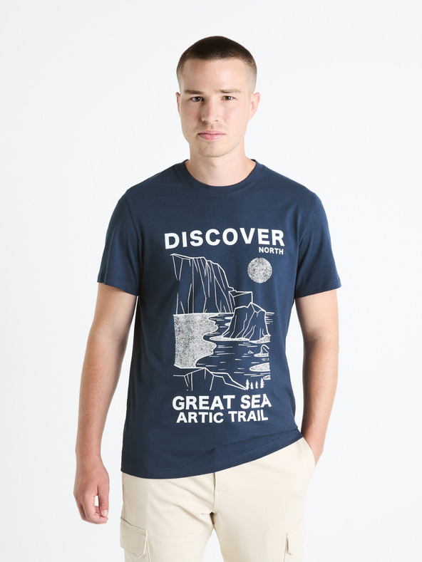 Celio Temno modra moška majica s potiskom Celio Fedecamp
