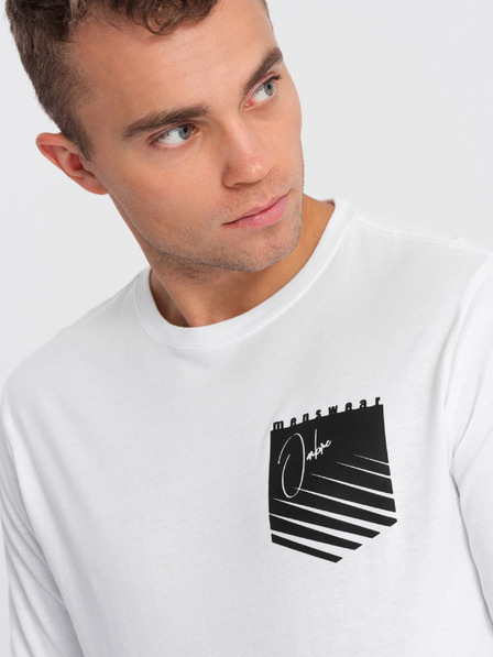 Ombre Clothing Bela moška majica s potiskom Ombre Clothing