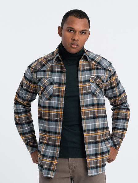 Ombre Clothing Oranžna in siva moška flanelna srajca Ombre Clothing