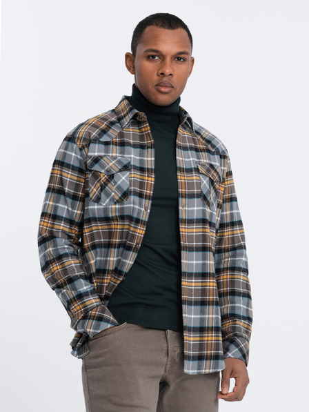 Ombre Clothing Oranžna in siva moška flanelna srajca Ombre Clothing