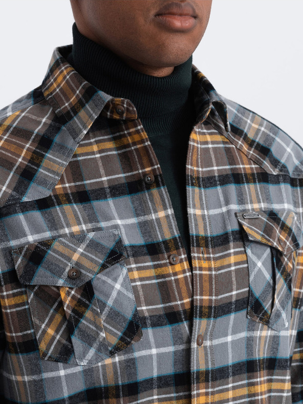 Ombre Clothing Oranžna in siva moška flanelna srajca Ombre Clothing