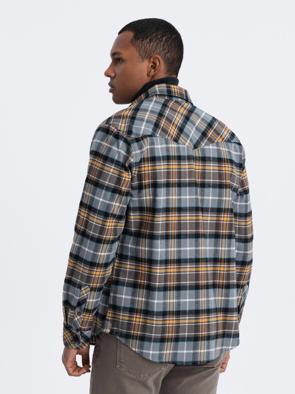 Ombre Clothing Oranžna in siva moška flanelna srajca Ombre Clothing