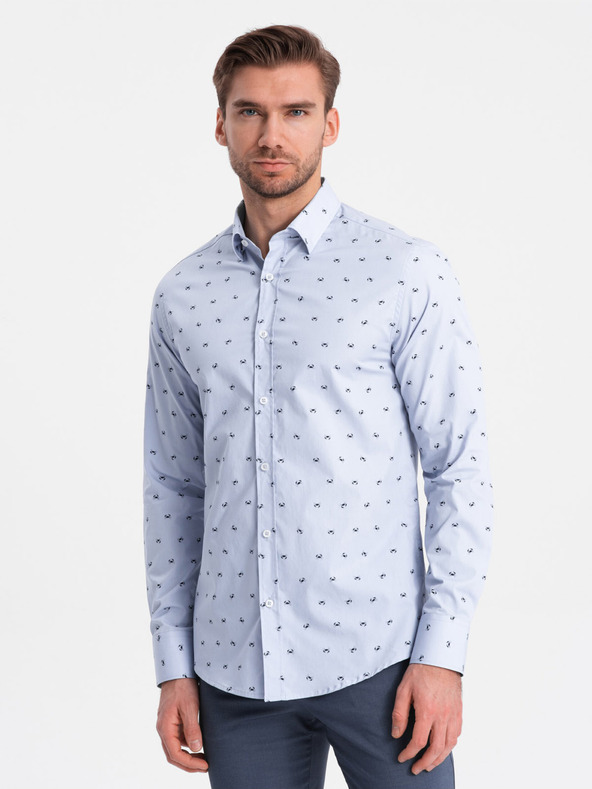 Ombre Clothing Svetlomodra moška vzorčasta majica Ombre Clothing