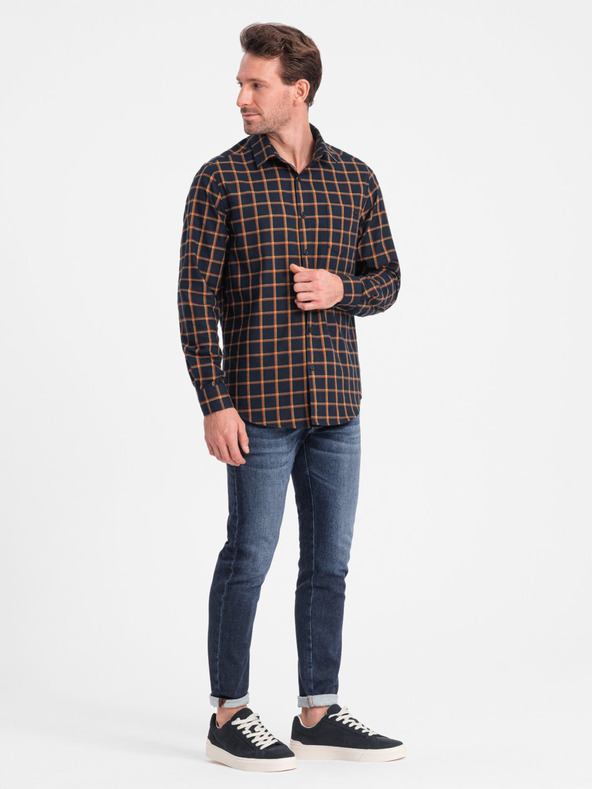 Ombre Clothing Oranžna in modra moška karirasta flanelna srajca Ombre Clothing