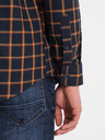 Ombre Clothing Oranžna in modra moška karirasta flanelna srajca Ombre Clothing