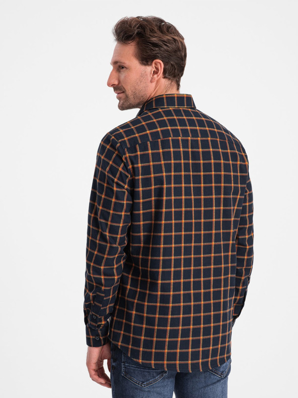 Ombre Clothing Oranžna in modra moška karirasta flanelna srajca Ombre Clothing