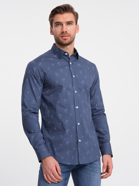 Ombre Clothing Temno modra moška vzorčasta flanelasta srajca Ombre Clothing