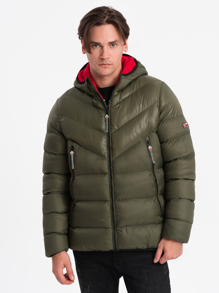 Ombre Clothing Temno zelena moška prešita zimska jakna Ombre Clothing
