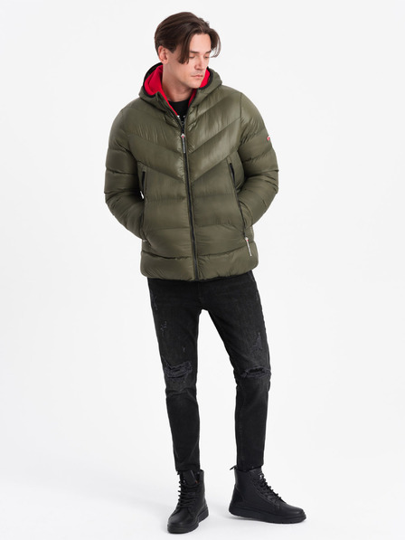 Ombre Clothing Temno zelena moška prešita zimska jakna Ombre Clothing