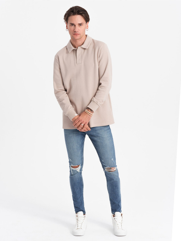 Ombre Clothing Bež moška majica z osnovnim ovratnikom Ombre Clothing