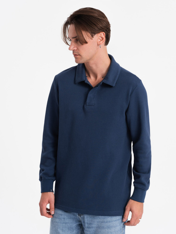 Ombre Clothing Temno modra moška majica z osnovnim ovratnikom Ombre Clothing