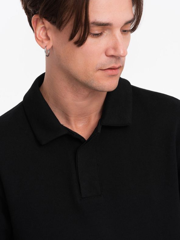 Ombre Clothing Črna moška majica z osnovnim ovratnikom Ombre Clothing